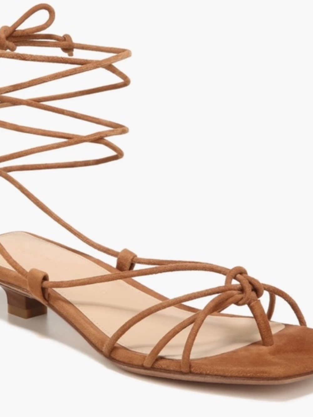 NEW IN BOX Veronica Beard Tan Suede Lace-Up Square Toe Sandals with Wrap Straps